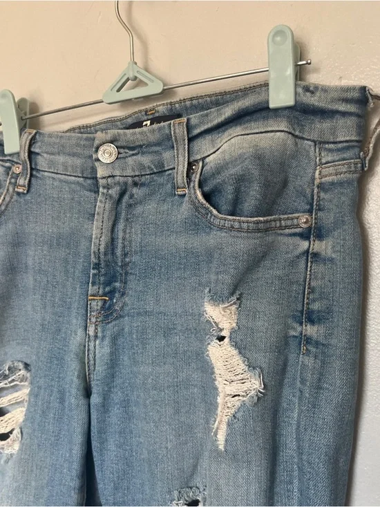 7 For All Mankind Light Blue Distressed Skinny Jeans - Picture 4 of 11